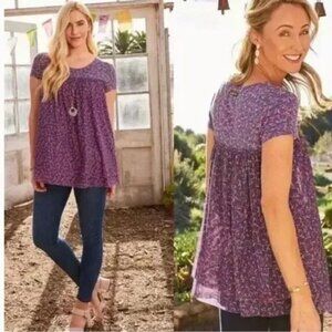 Matilda Jane Floral Purple Walking on a Cloud Short Sleeve‎ Top M Cottagecore